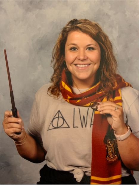 Paula Hickle proudly supporting Gryffindor