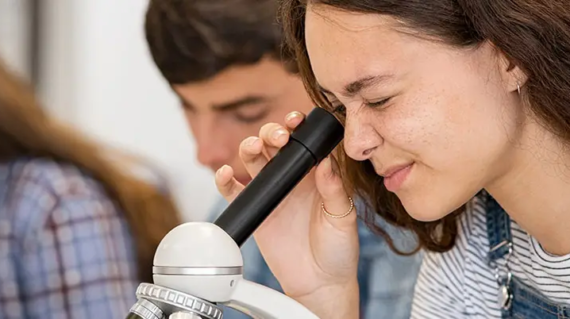 Biology class at high school lab