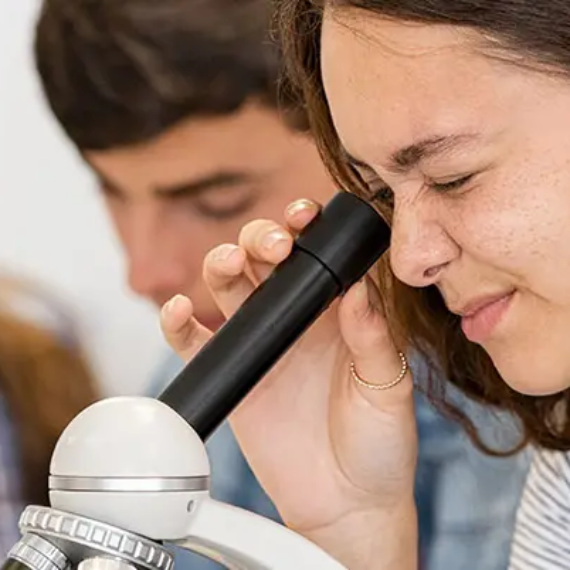 Biology class at high school lab