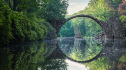 Arch Bridge (Rakotzbrucke or Devils Bridge) in Kromlau, Germany