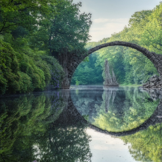 Arch Bridge (Rakotzbrucke or Devils Bridge) in Kromlau, Germany